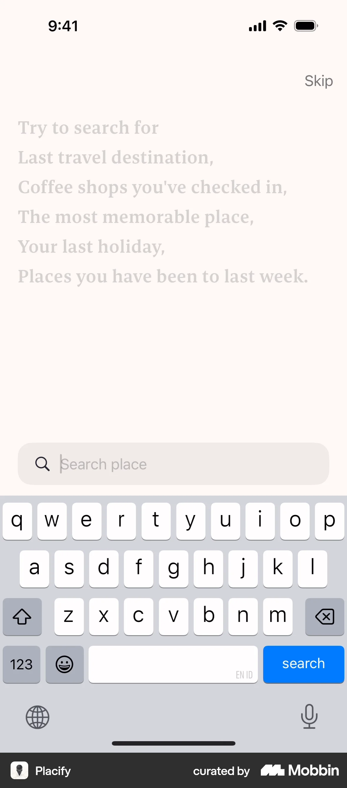 Placify iOS Empty State screen