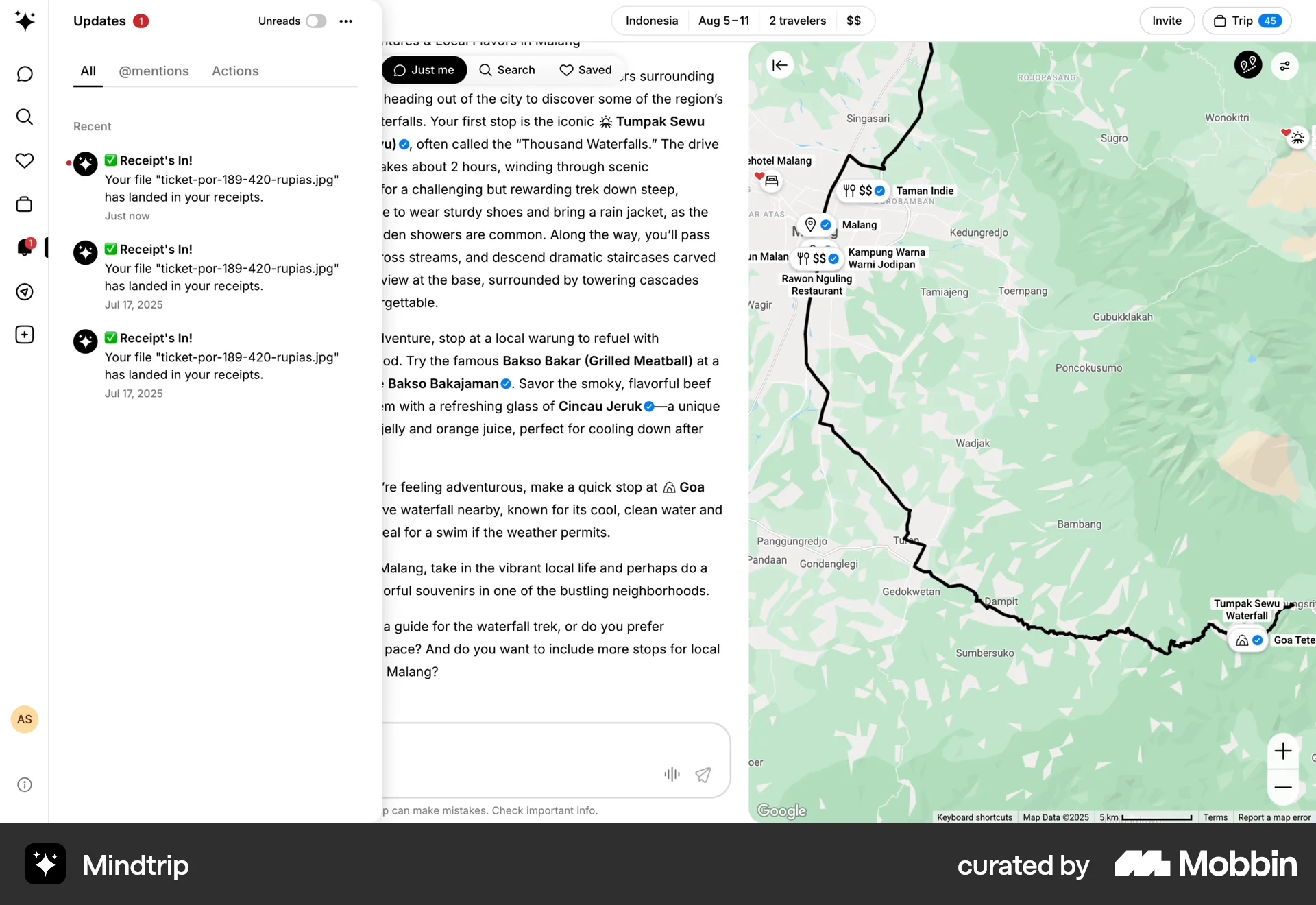 Mindtrip Web Date & Time screen