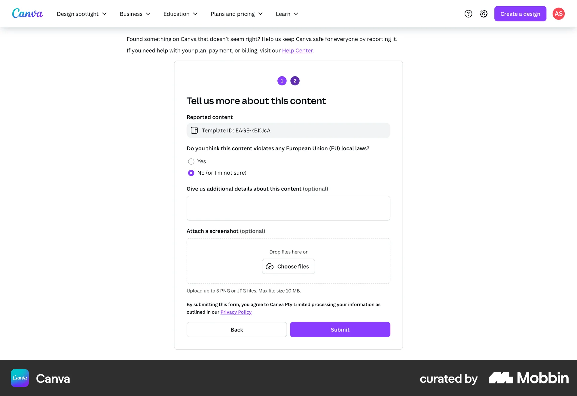 Canva Web Upload & Download screen