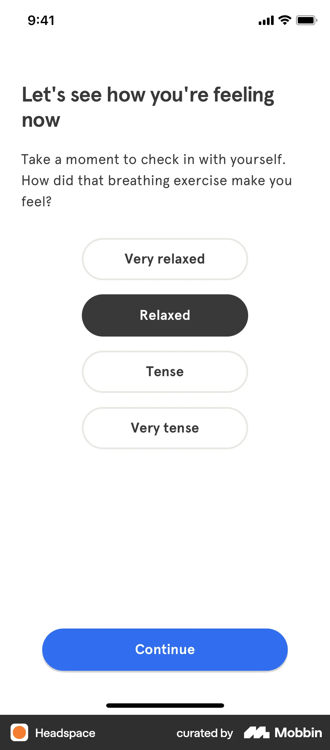 Headspace iOS Quiz screen