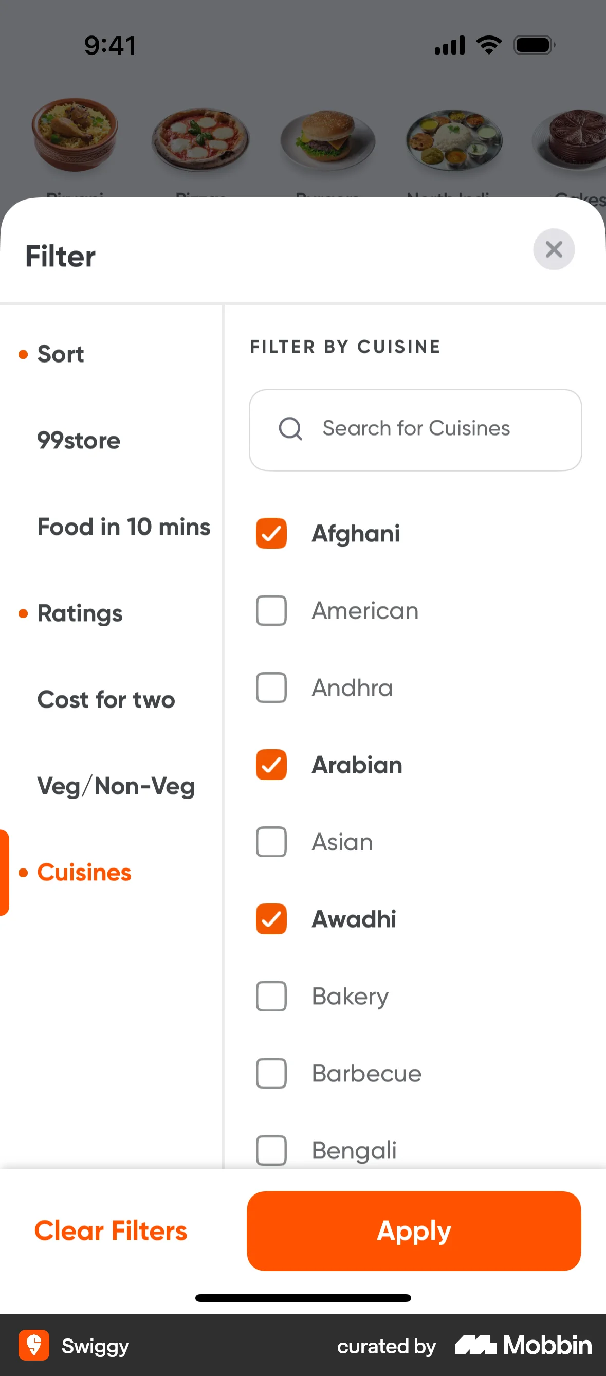 Swiggy iOS screen containing Bottom Sheet UI element