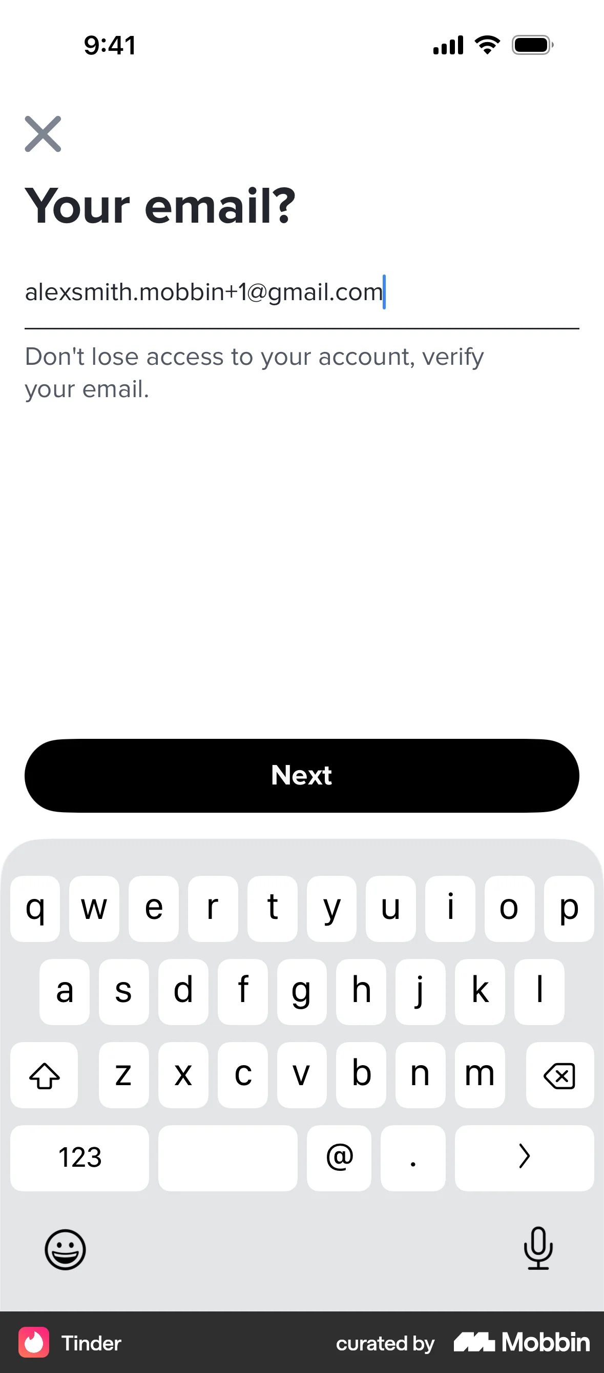Tinder iOS Signup screen