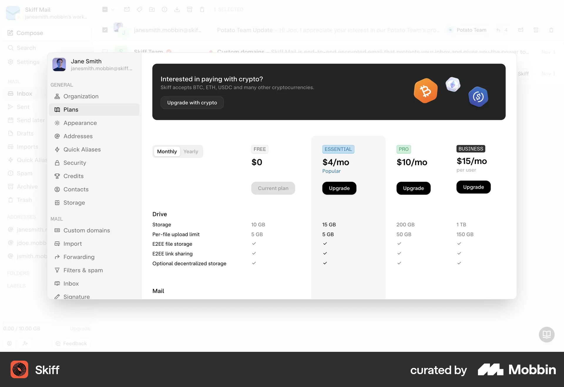 Skiff Web screen containing Status Dot UI element