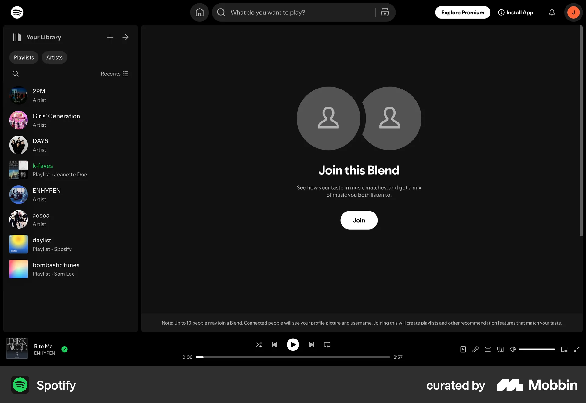 Spotify Web Other Action screen
