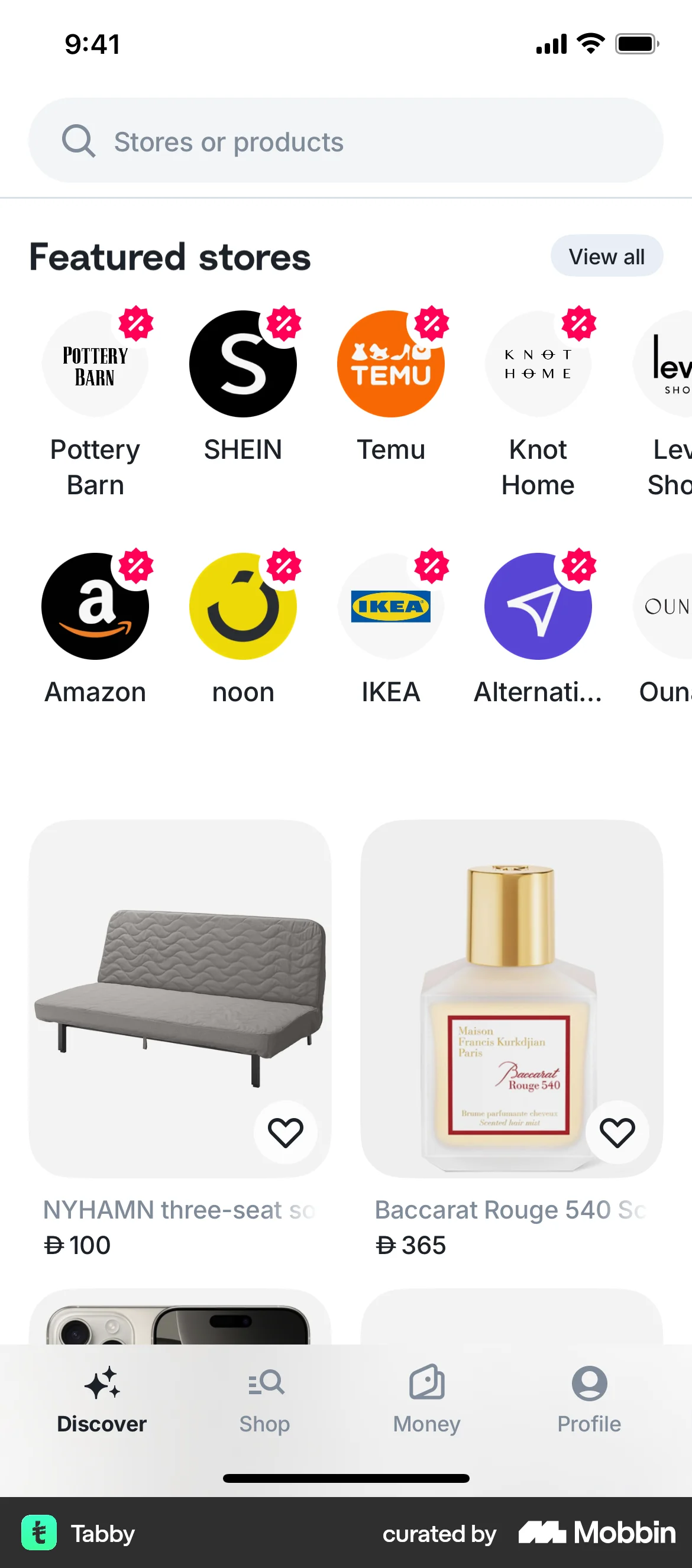 Tabby iOS Mobile App Design screen