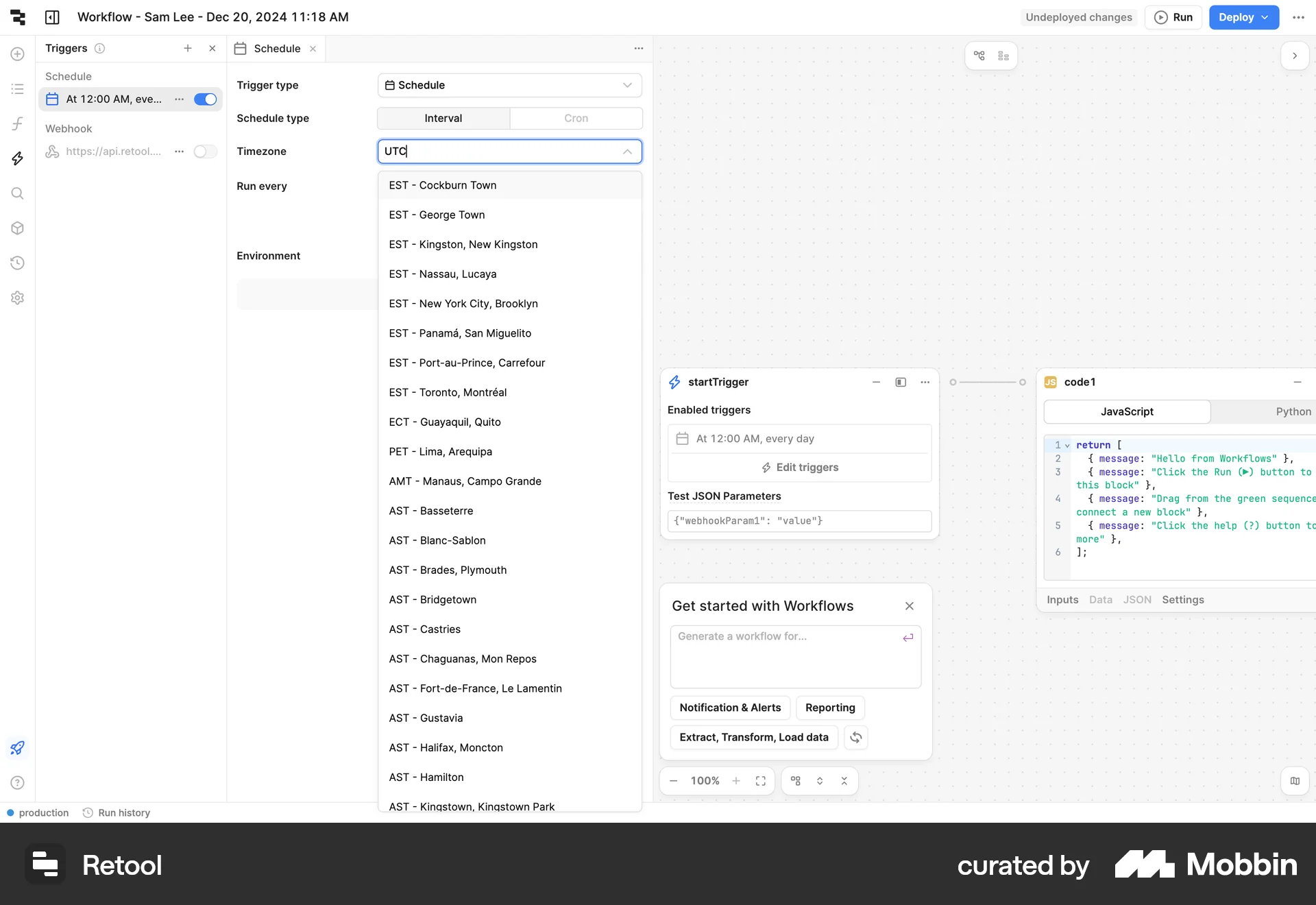 Retool Web screen containing Combobox UI element