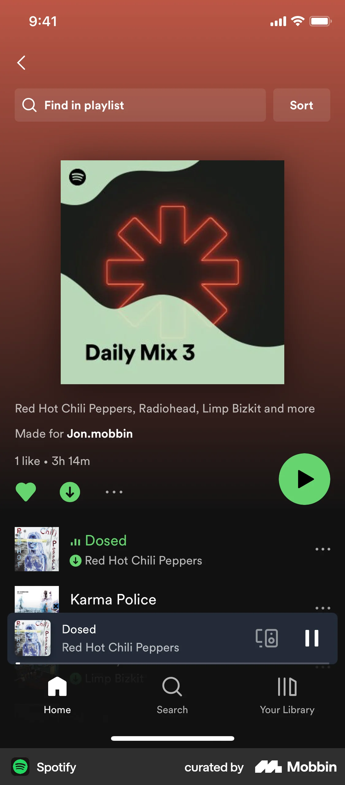 Spotify iOS Playlists screen