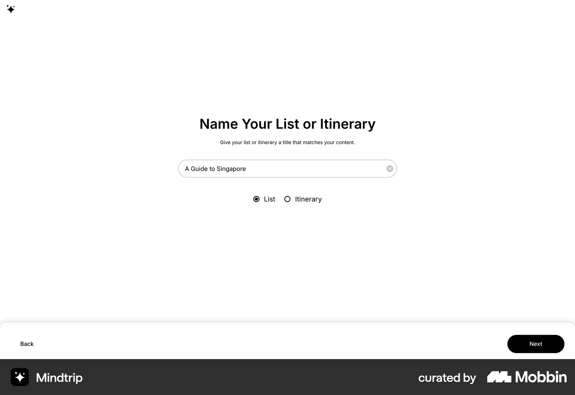 Mindtrip Web Add & Create screen