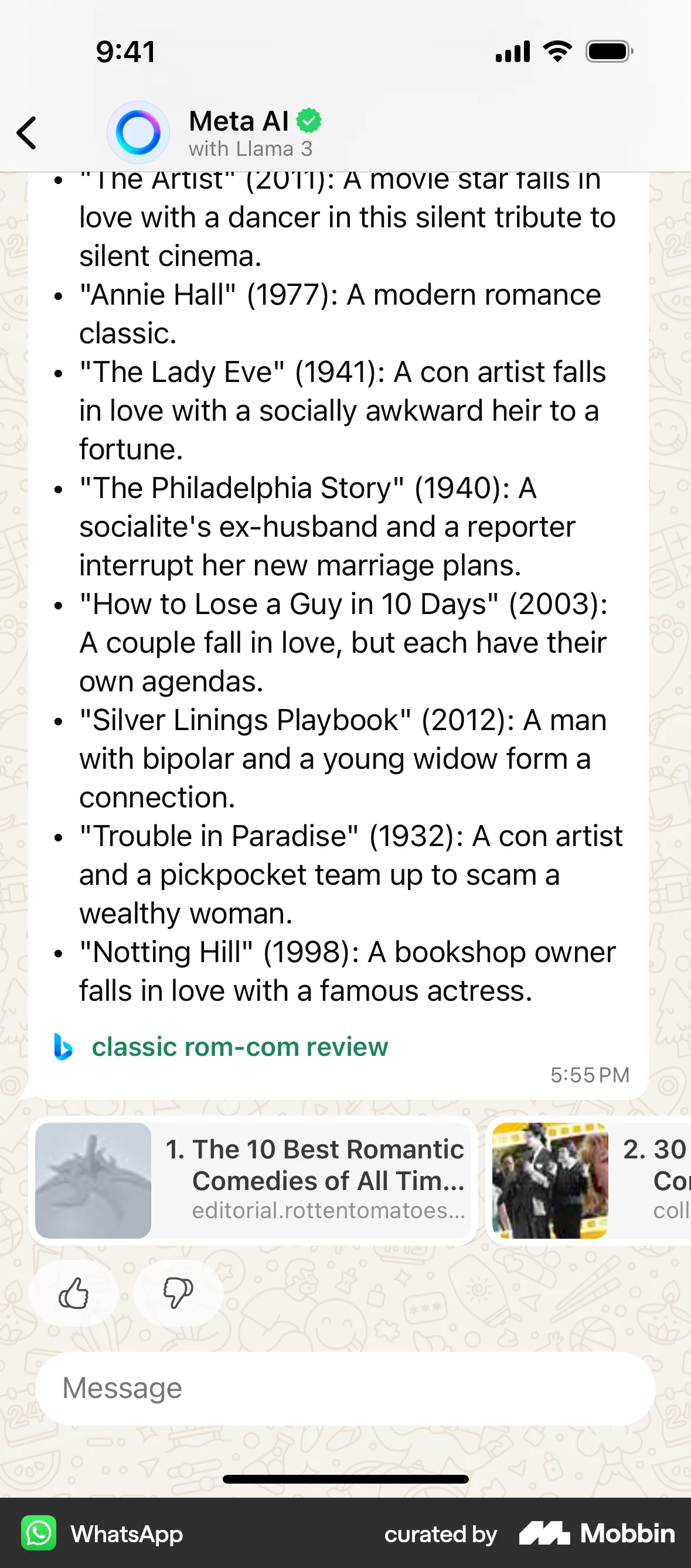 WhatsApp iOS Chat Bot screen