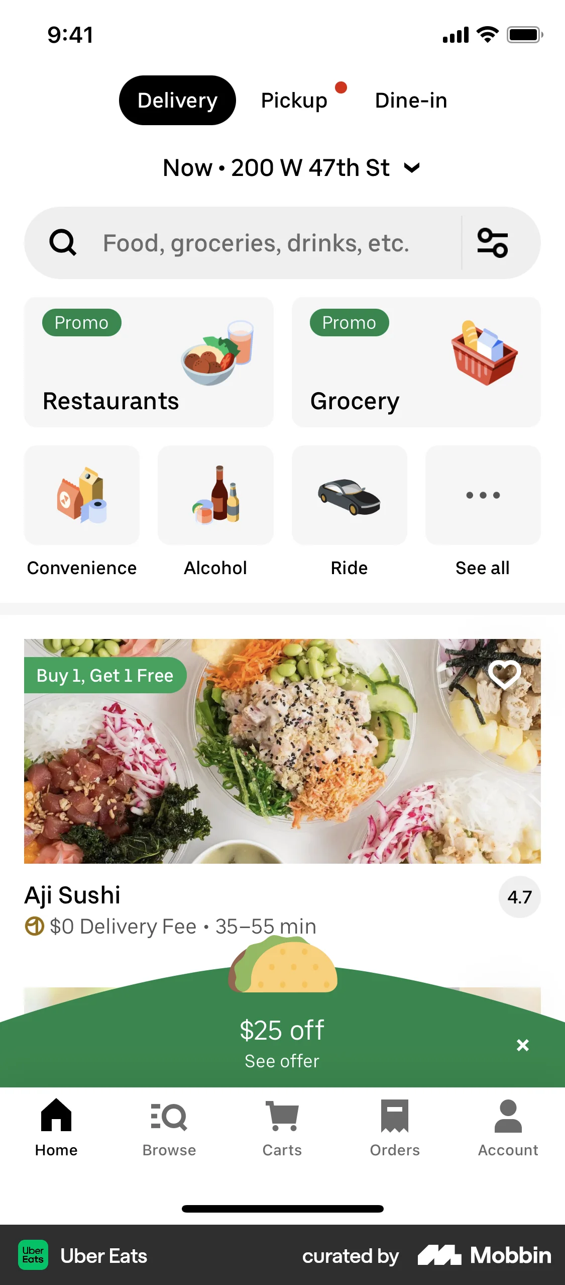 Uber Eats iOS Home screen
