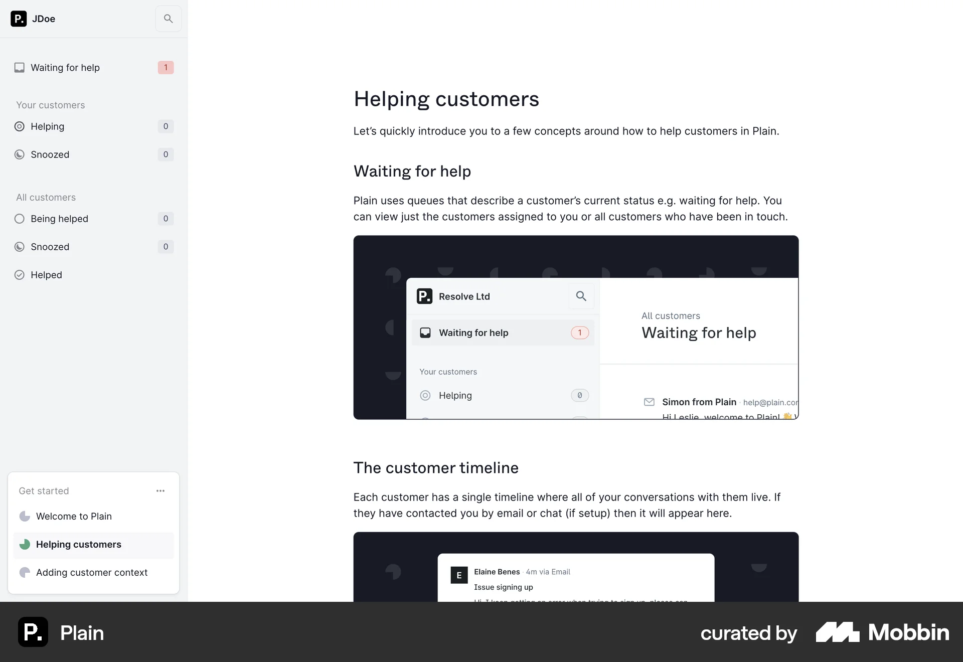Plain Web Help & Support screen