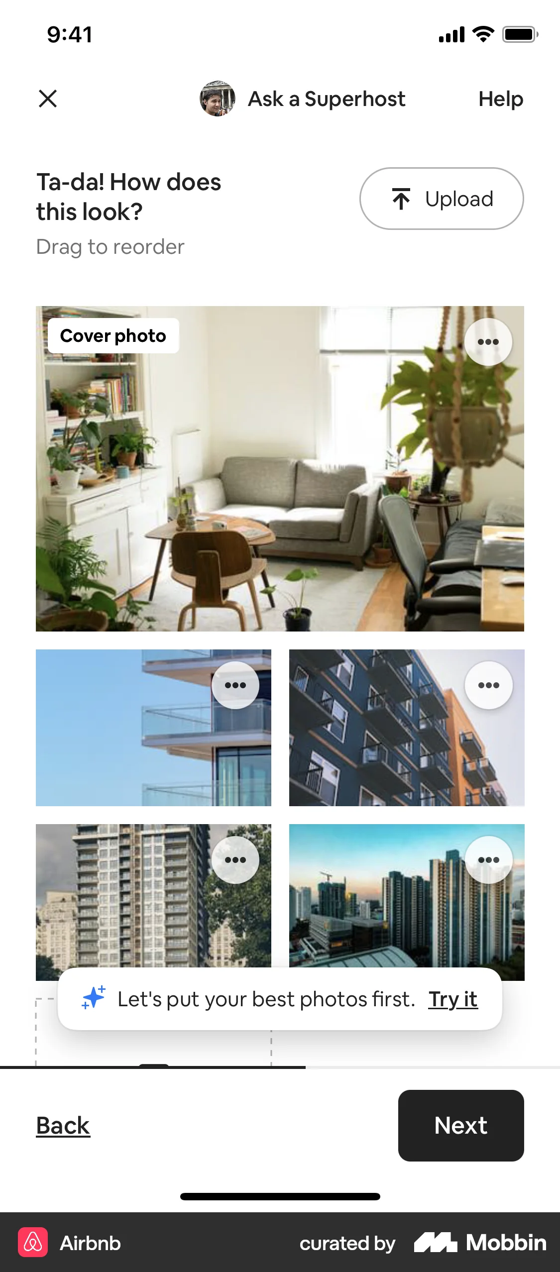 Airbnb iOS Reorder screen