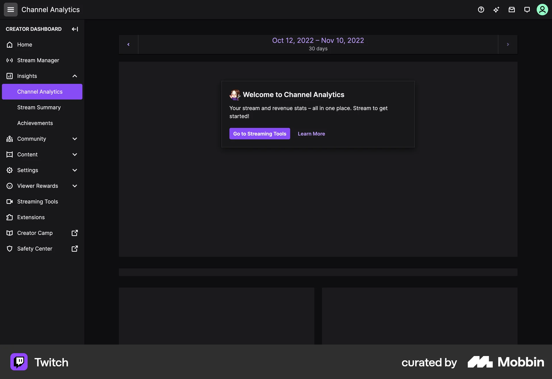 Twitch Web screen containing Skeleton UI element