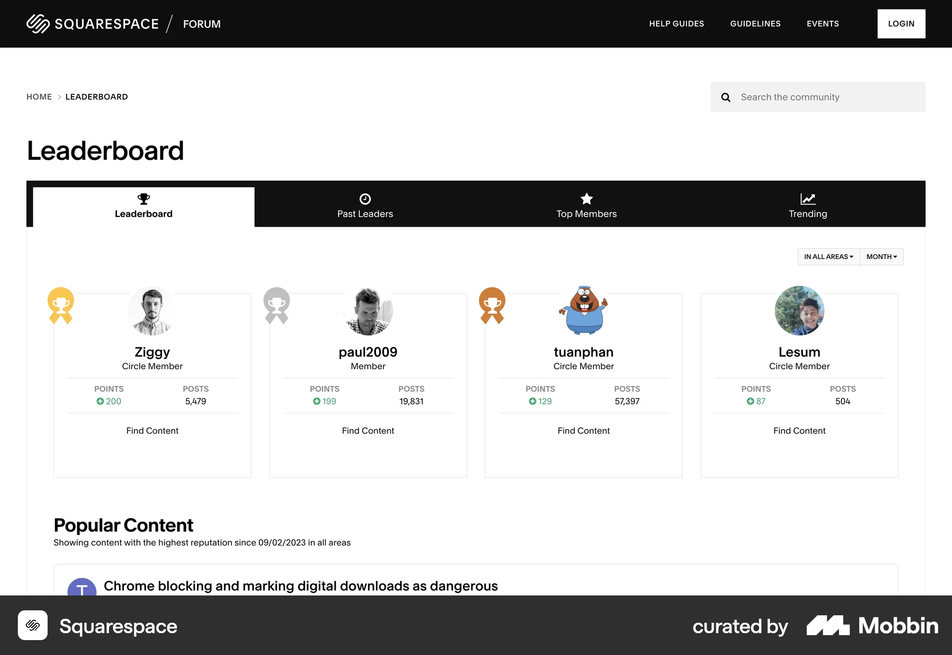 Squarespace Web Leaderboard screen
