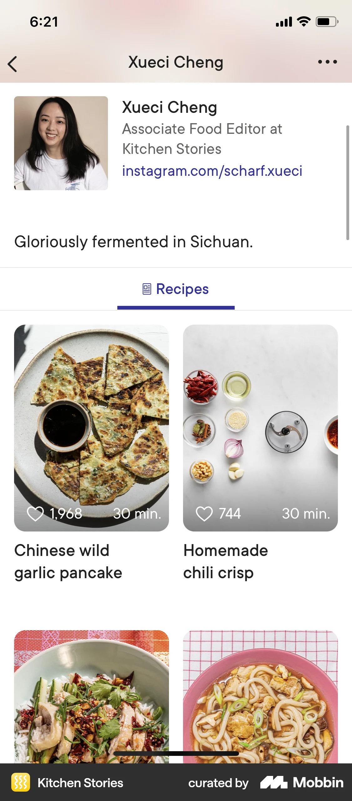 Kitchen Stories iOS User / Group Profile screen