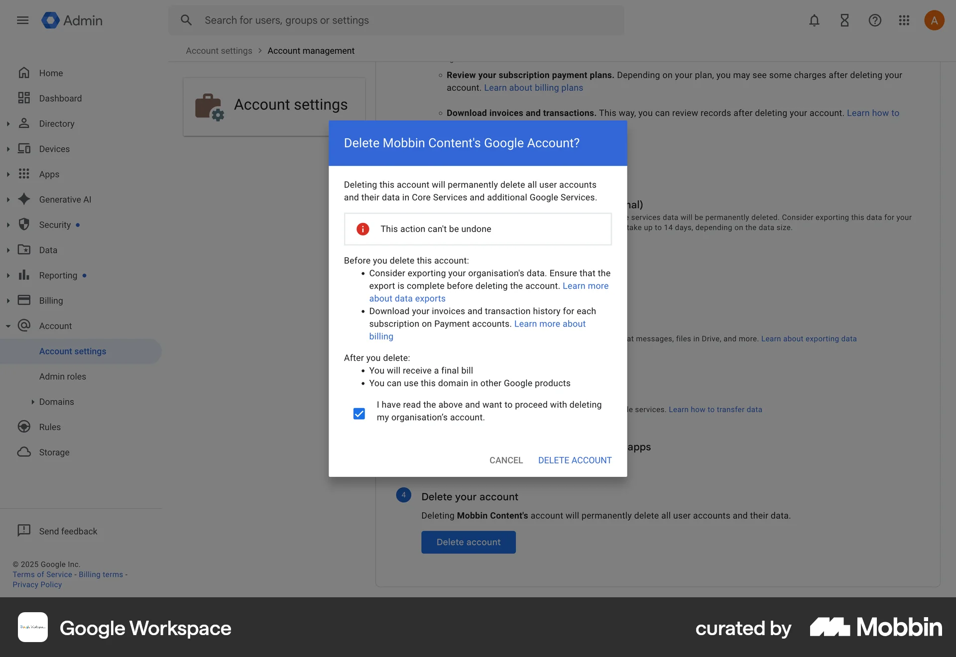Google Workspace Web Confirmation screen