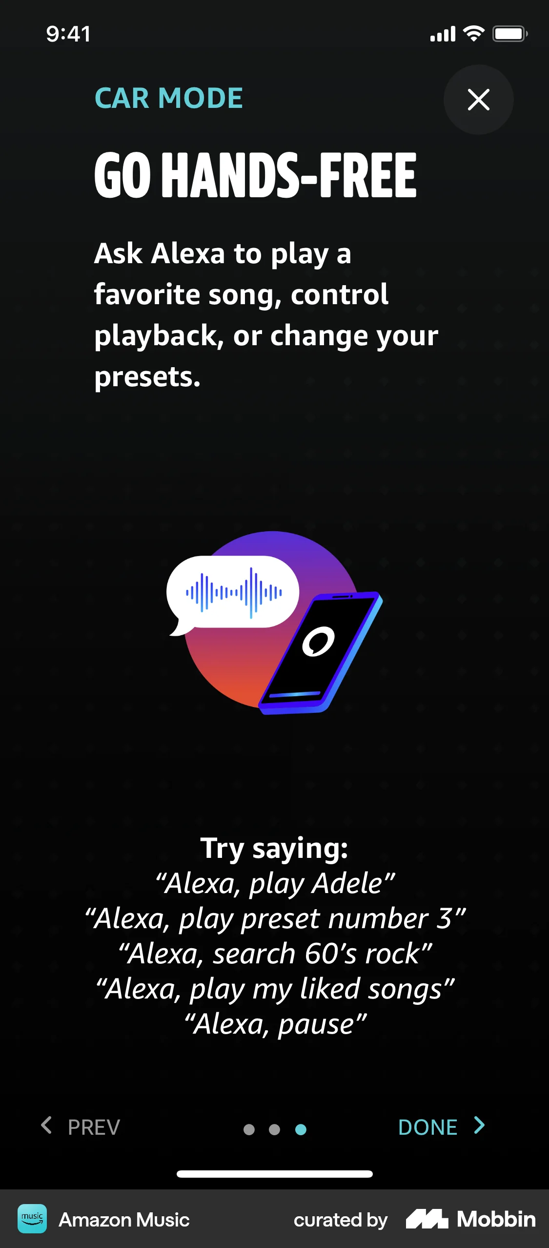 Amazon Music iOS Voice UI screen