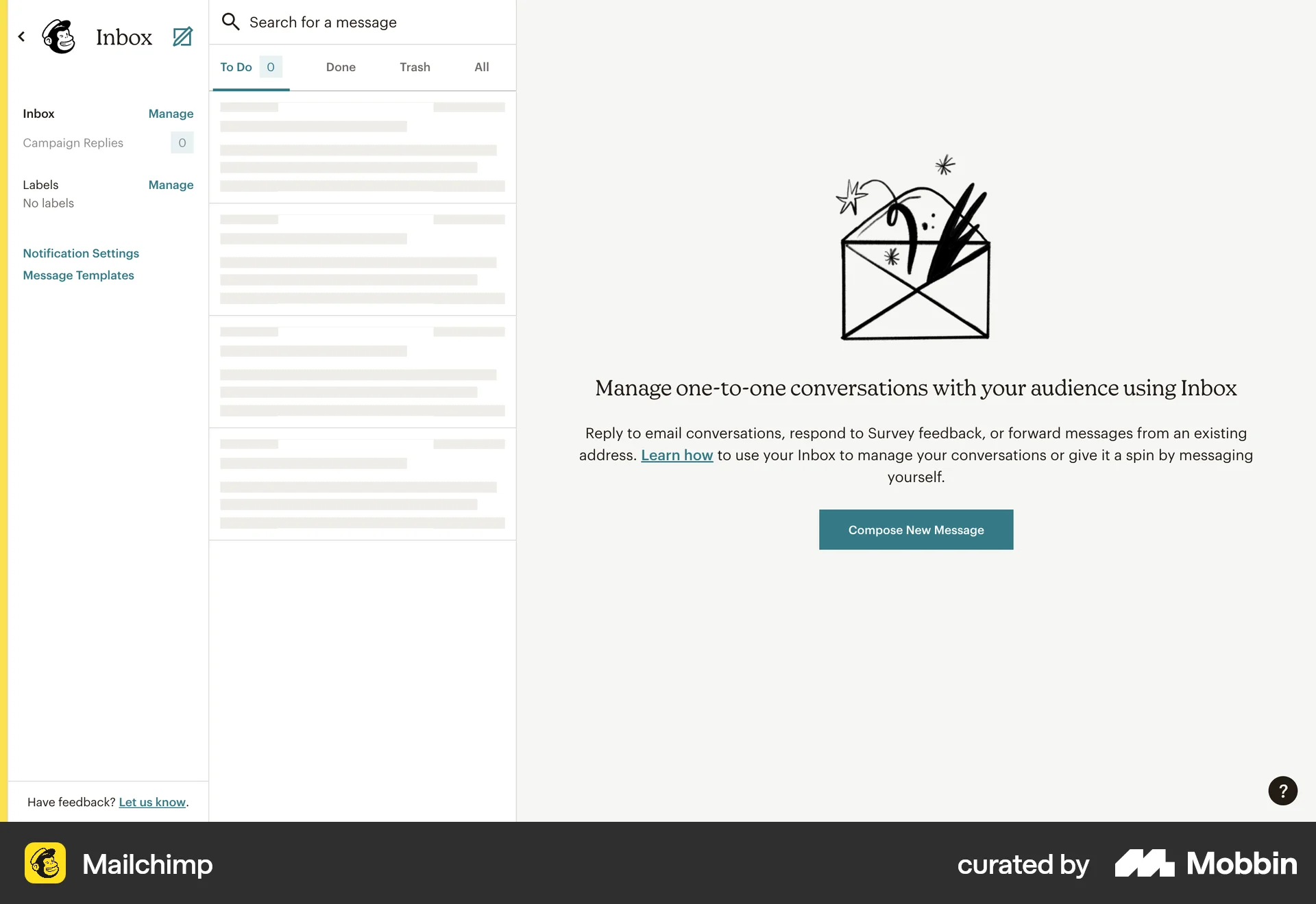 Mailchimp Web screen containing Skeleton UI element