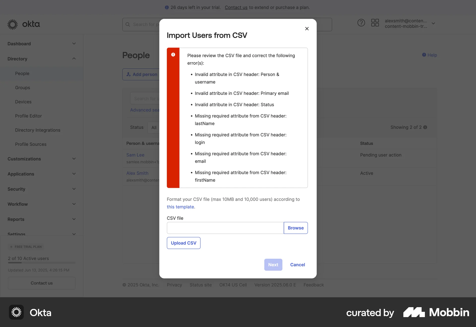 Okta Web Error screen