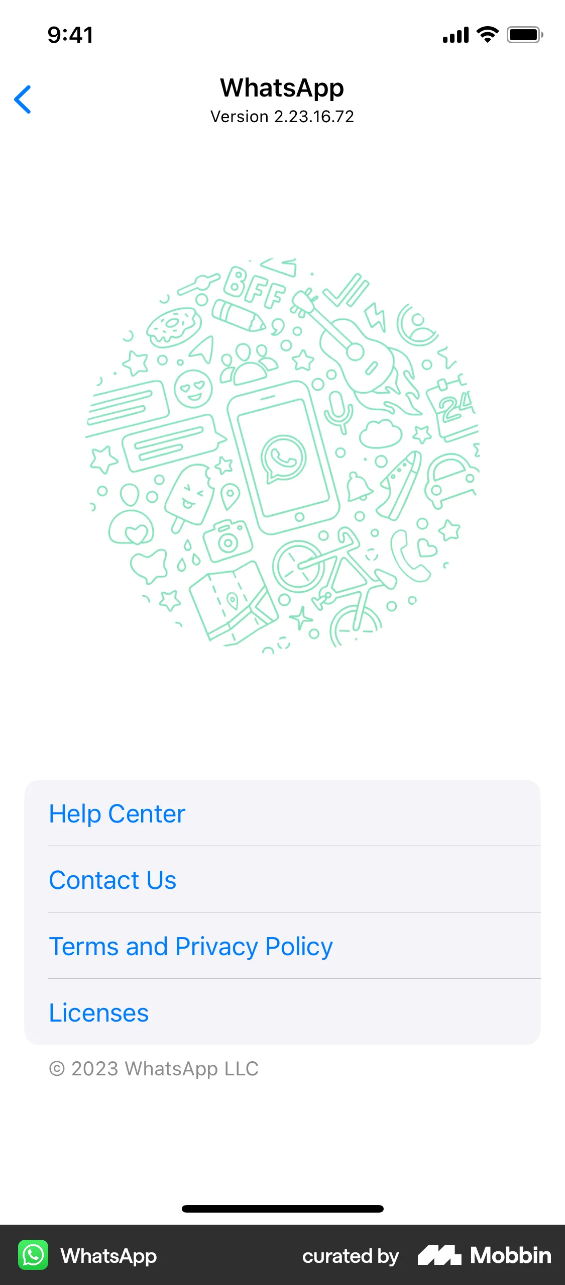 WhatsApp iOS About screen