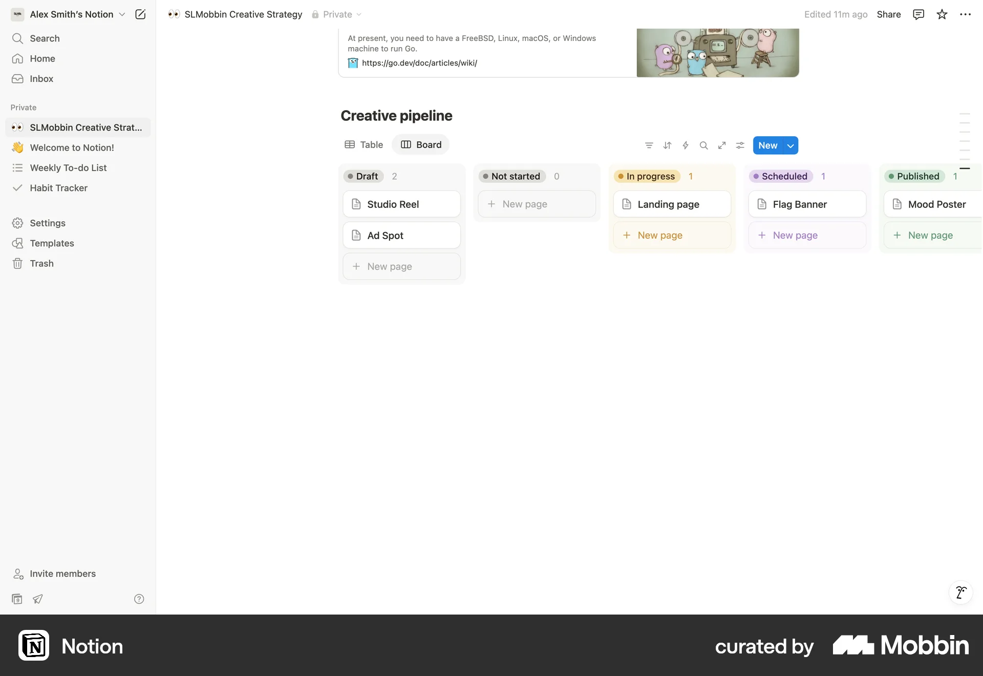 Notion Web Kanban Board screen