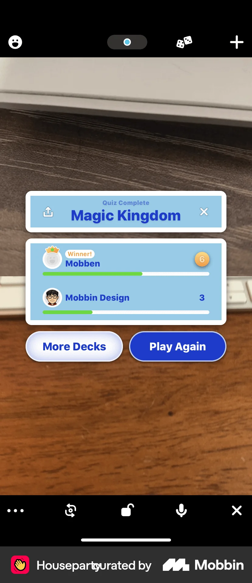 Houseparty iOS Game UI screen