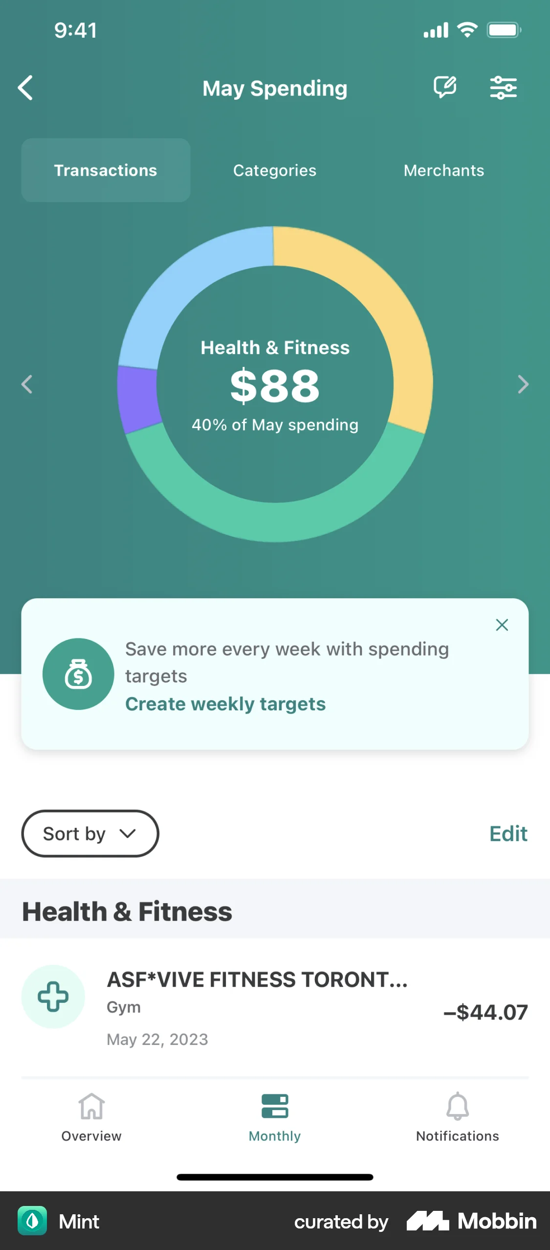 Mint iOS Pie Chart UI screen
