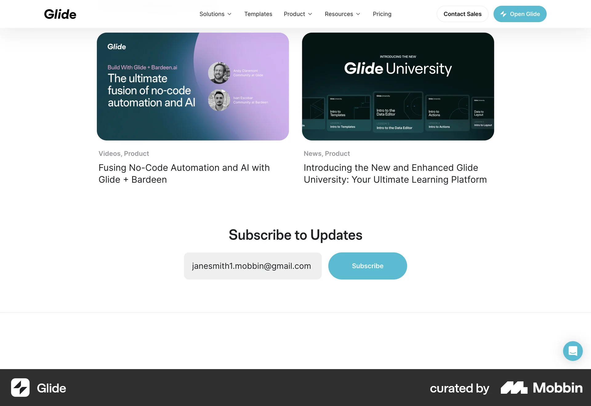 Glide Web Follow & Subscribe screen