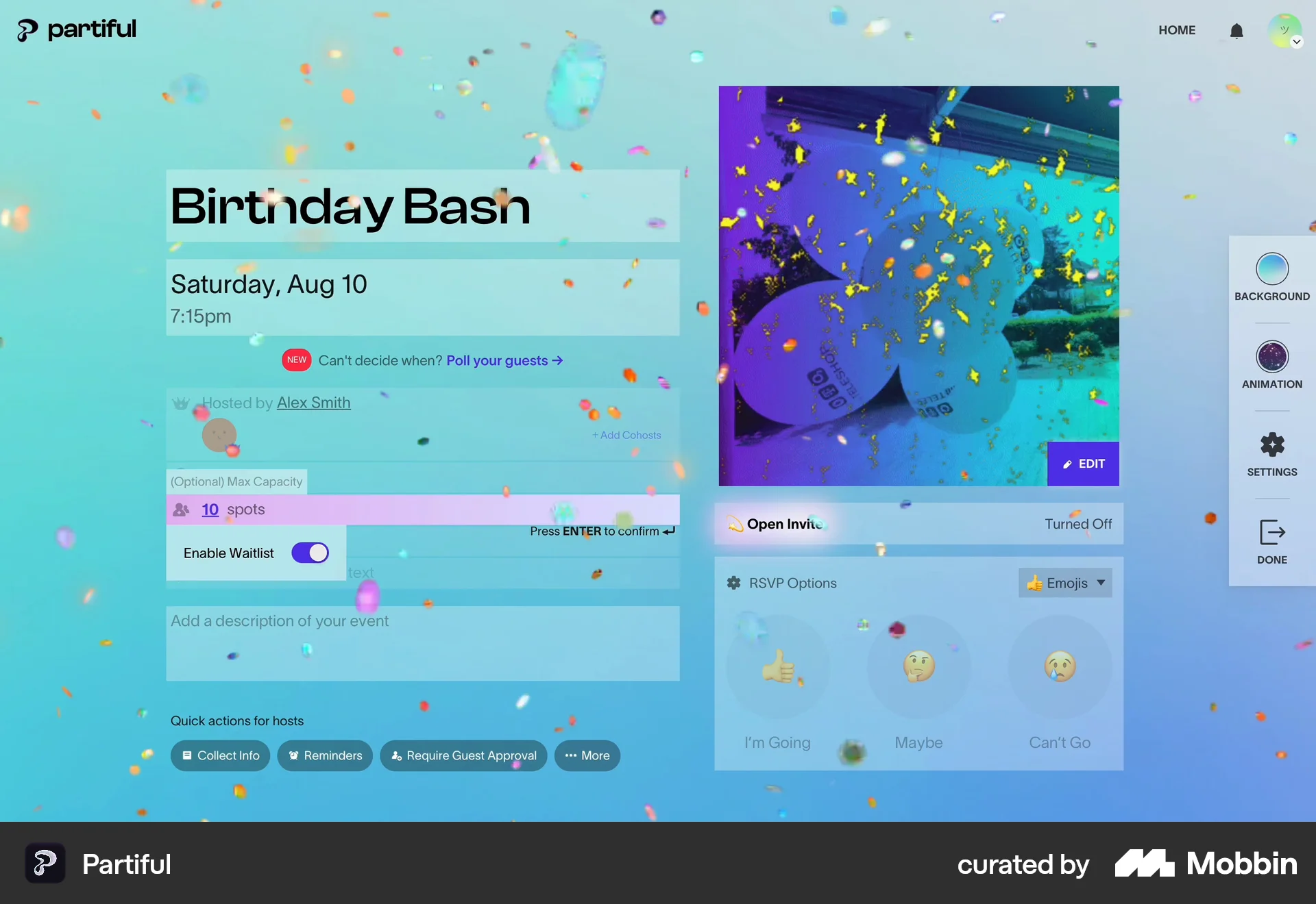 Partiful Web Lifestyle App screen