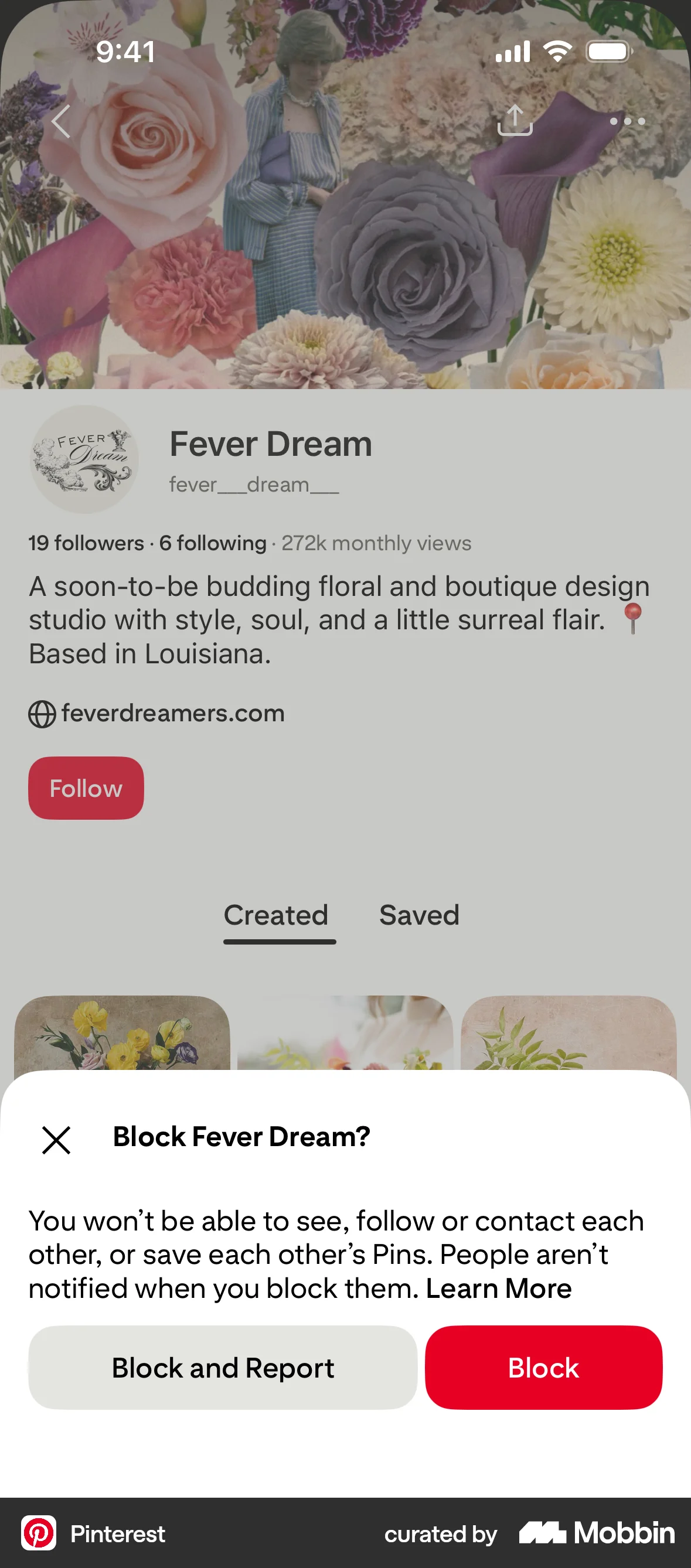 Pinterest iOS Confirmation screen