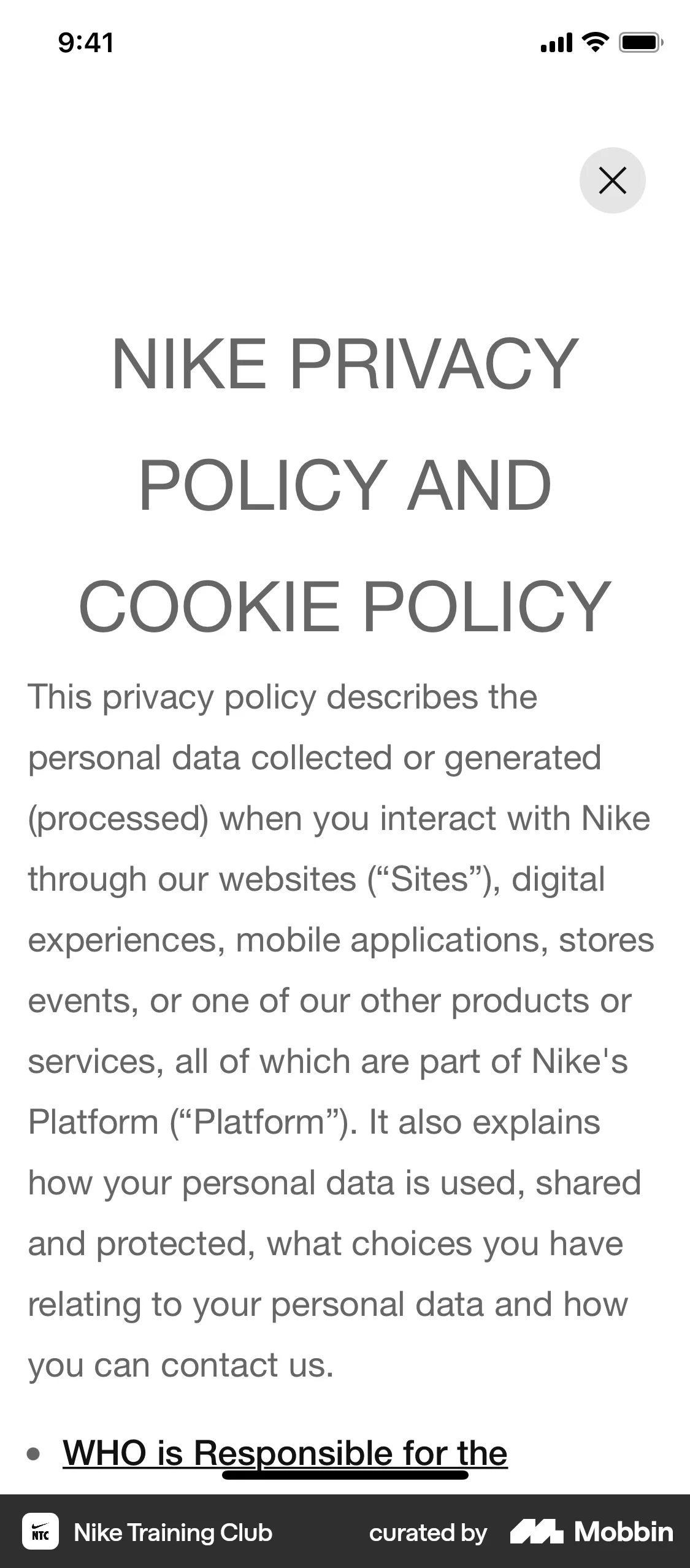 Nike Training Club screen