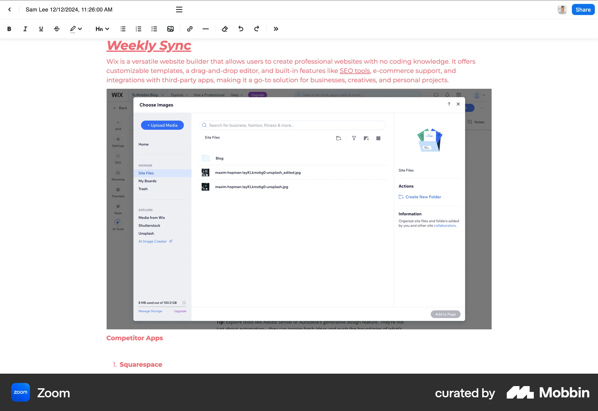 Zoom Web Note Detail screen