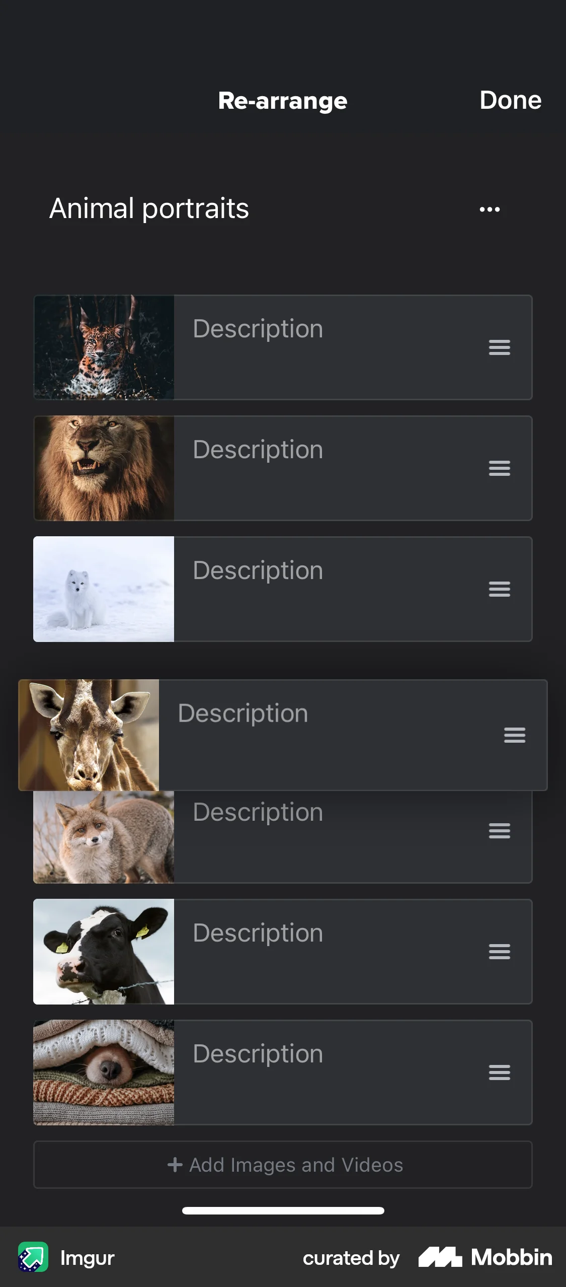 Imgur iOS Reorder screen