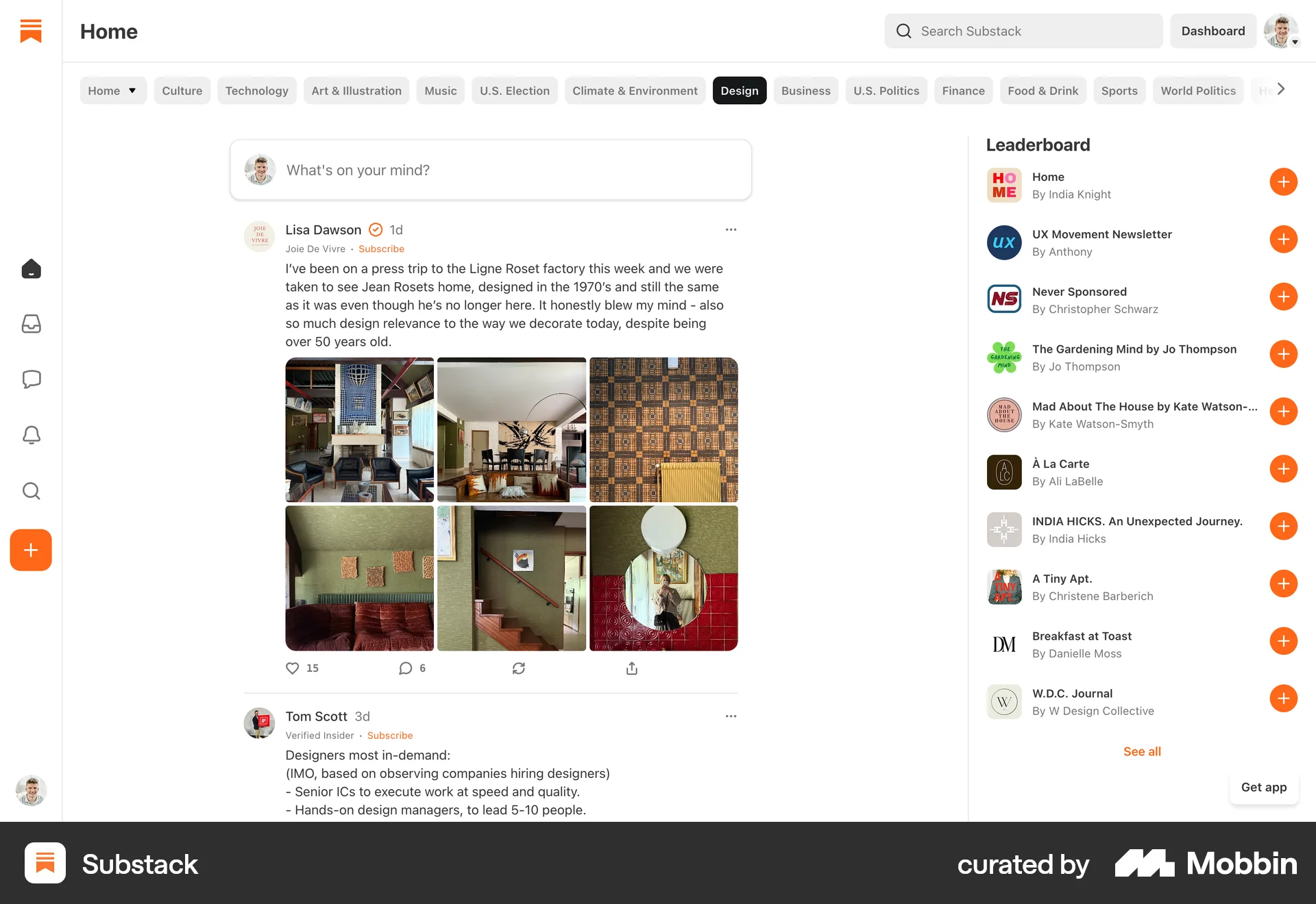 Substack Web screen containing Gallery UI element