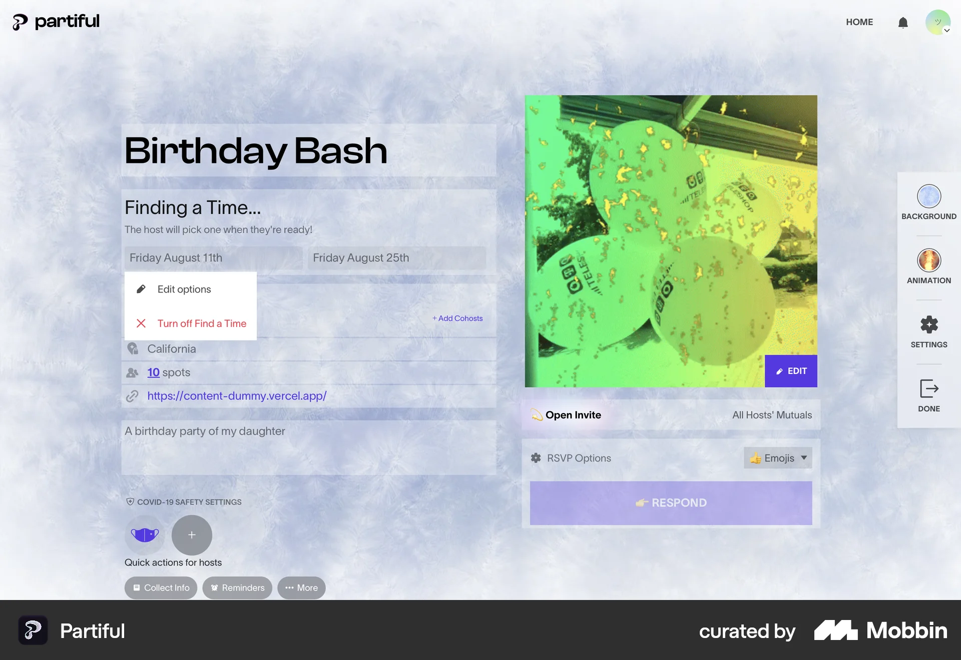 Partiful Web Lifestyle App screen