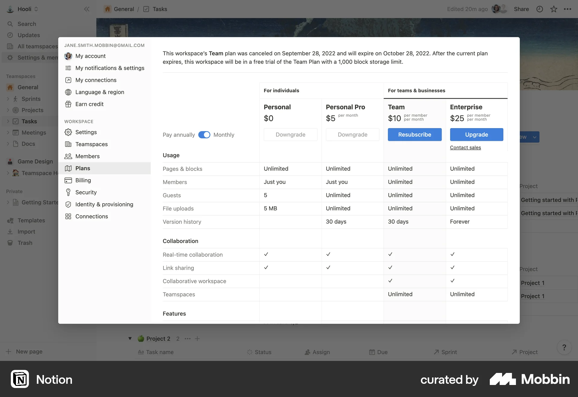 Notion Web Cancel screen