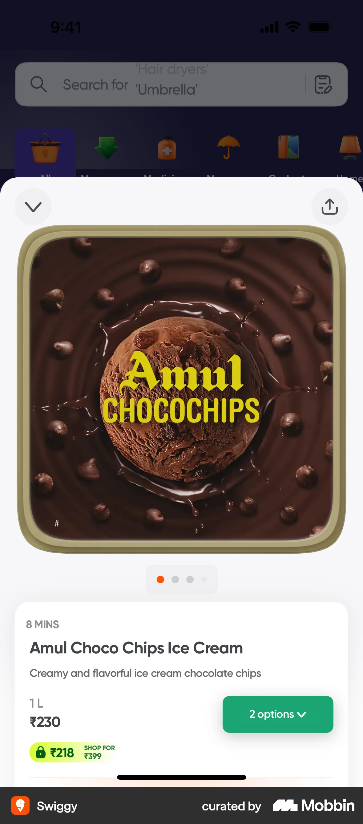 Swiggy iOS screen containing Bottom Sheet UI element