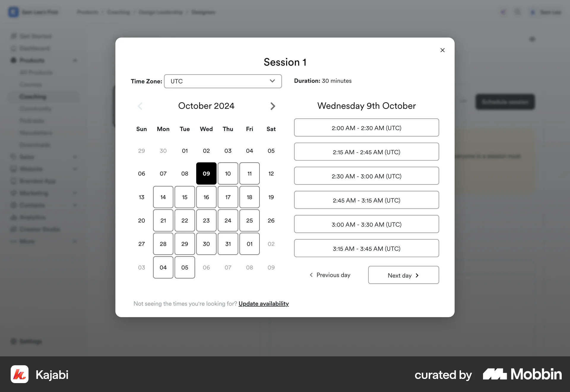 Kajabi Web screen containing Time Picker UI element