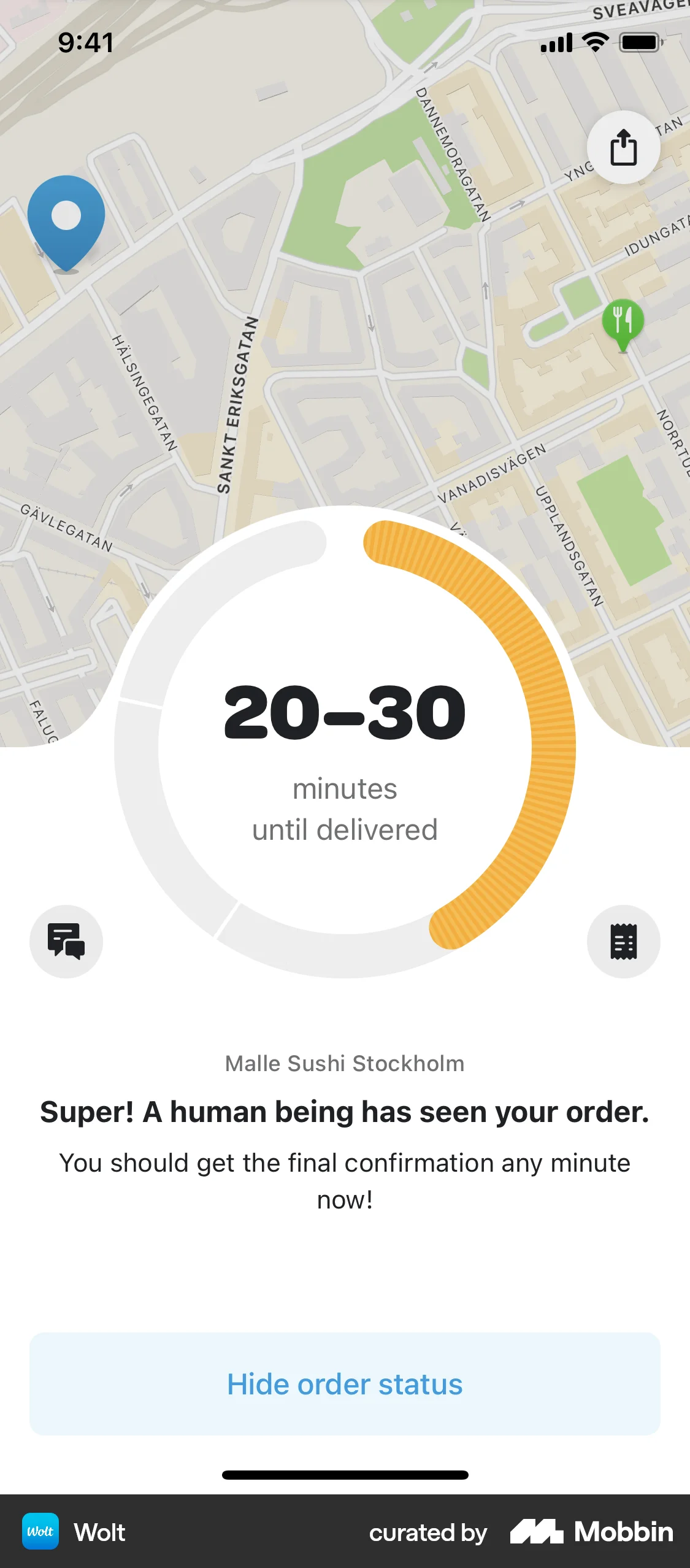 Wolt Delivery iOS Order Confirmation screen
