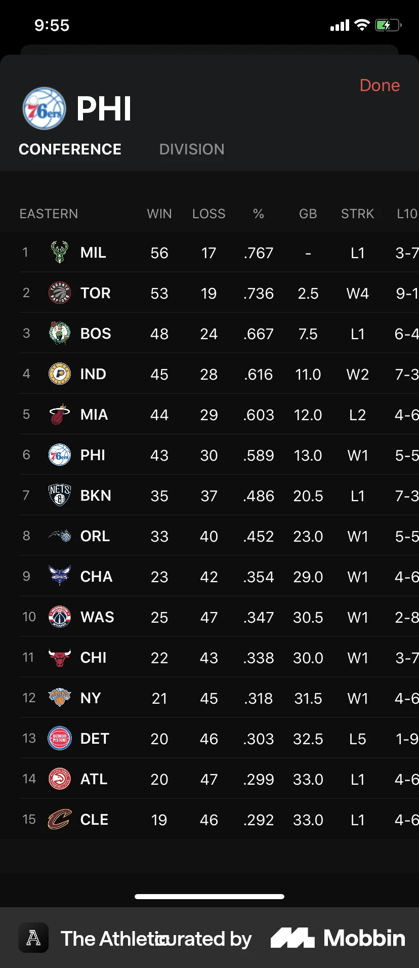 The Athletic iOS Other Content screen