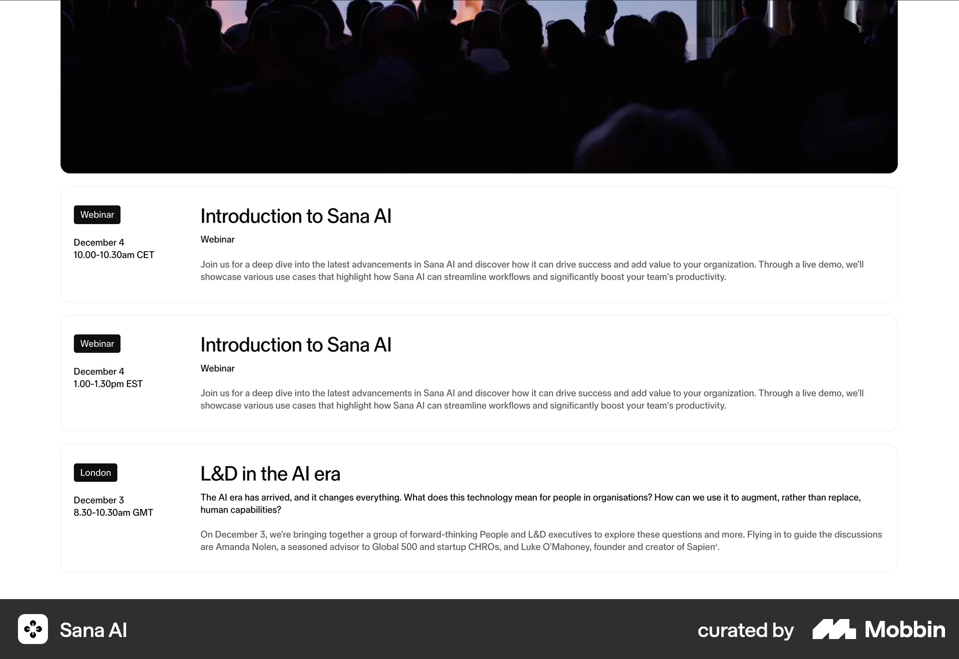 Sana AI Web screen containing Stacked List UI element