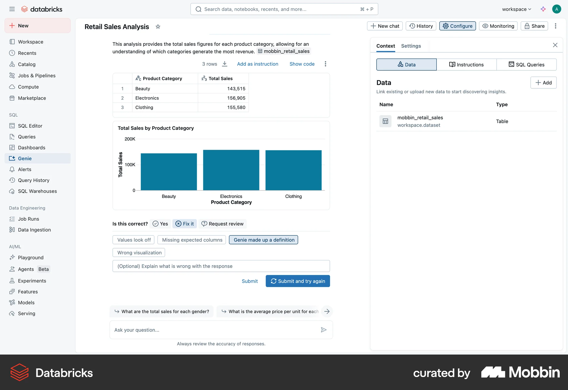 Databricks Web Feedback screen