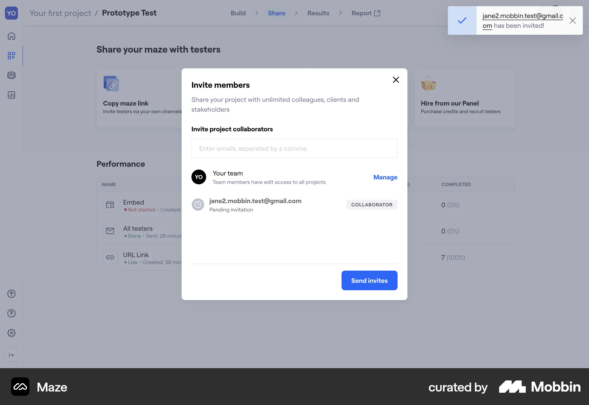 Maze Web Invite Teammates screen