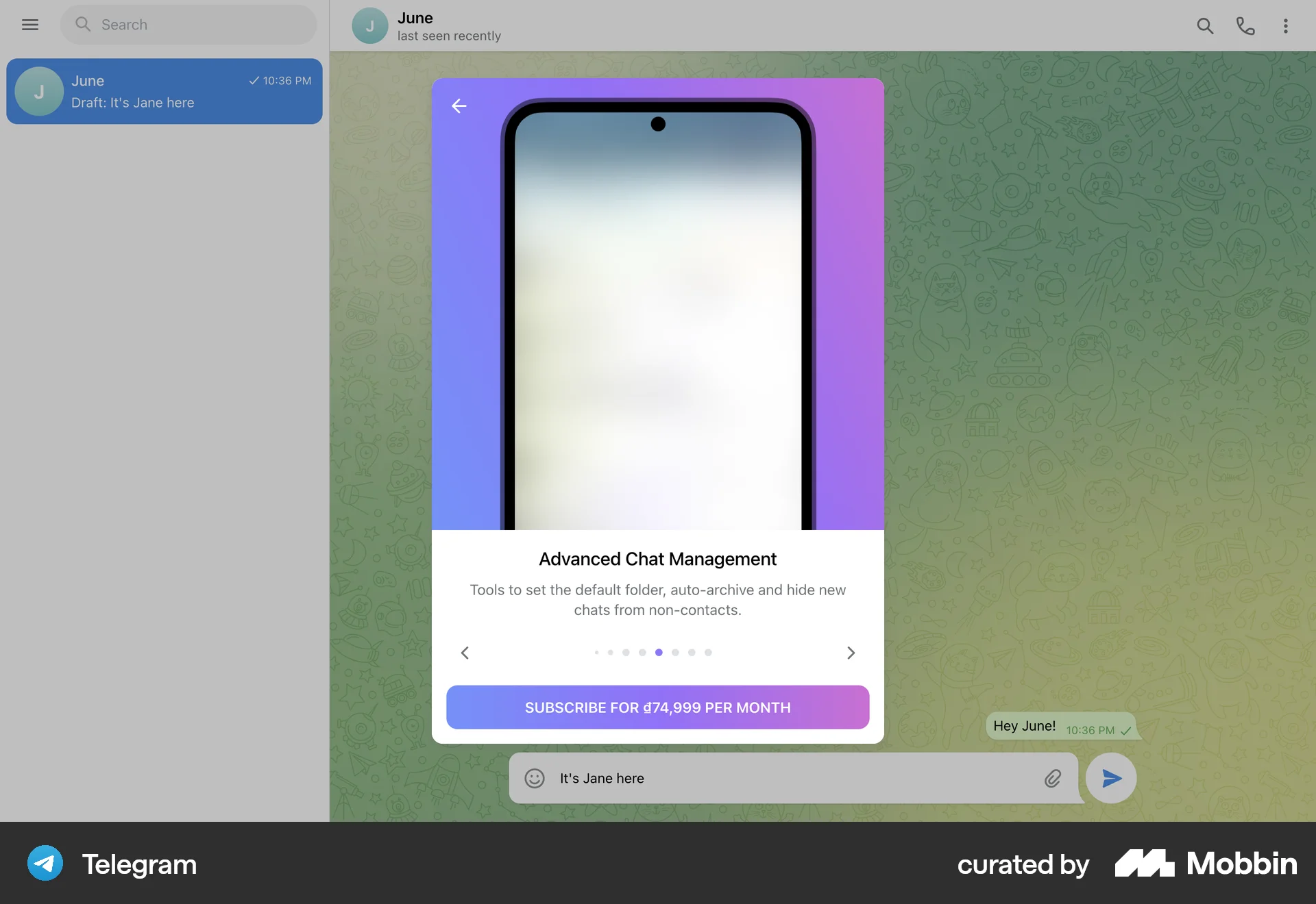 Telegram Web Communication App screen