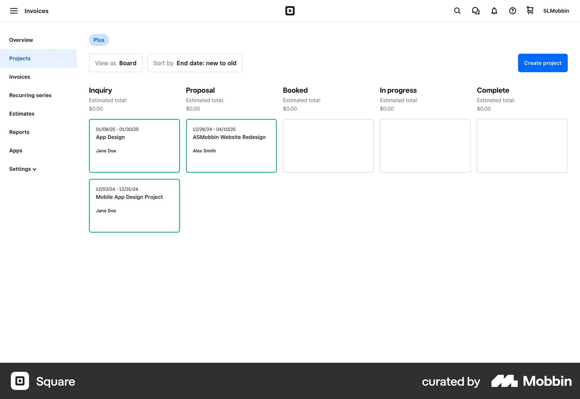 Square Web Kanban Board screen