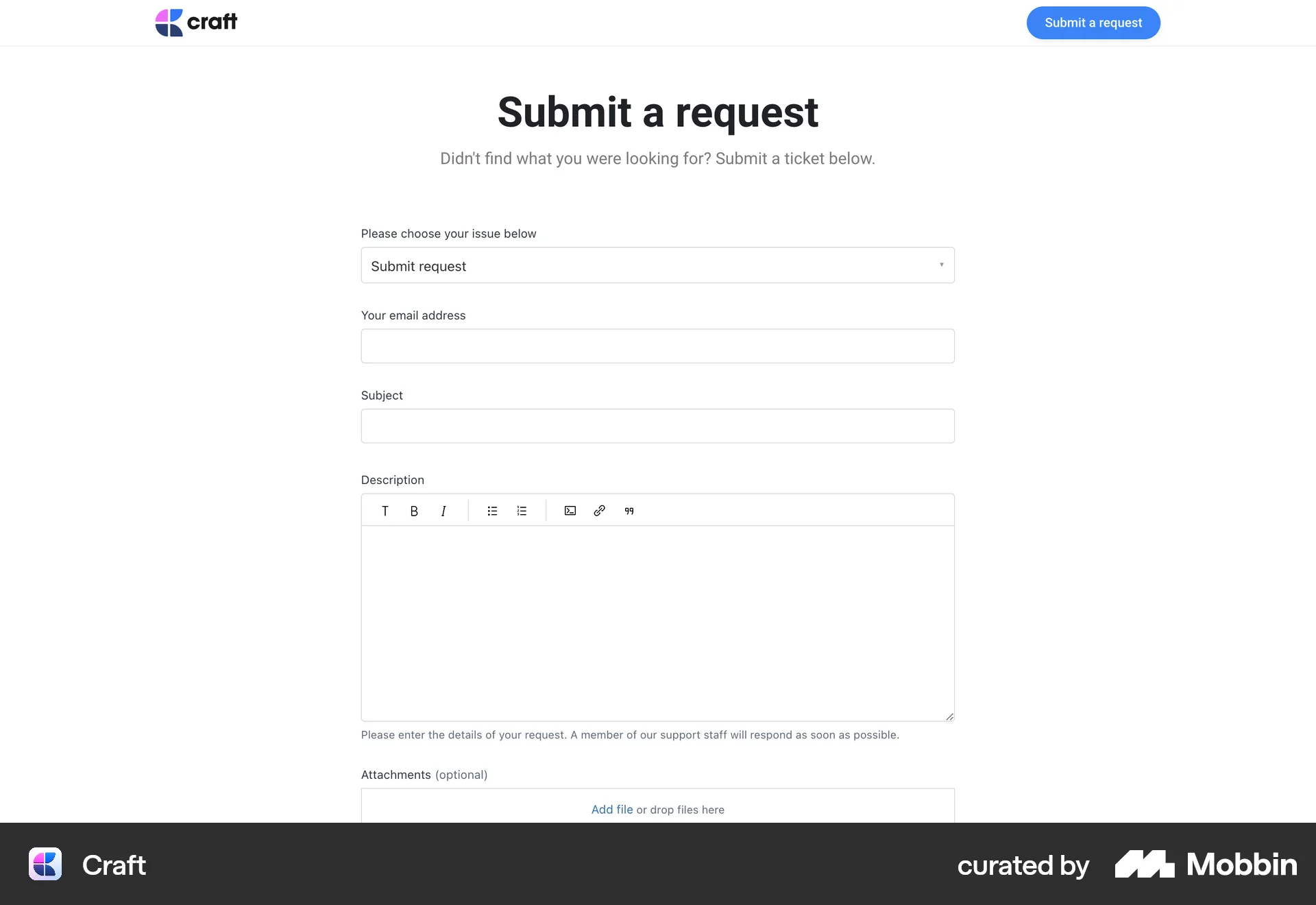 Craft Web Other Action screen