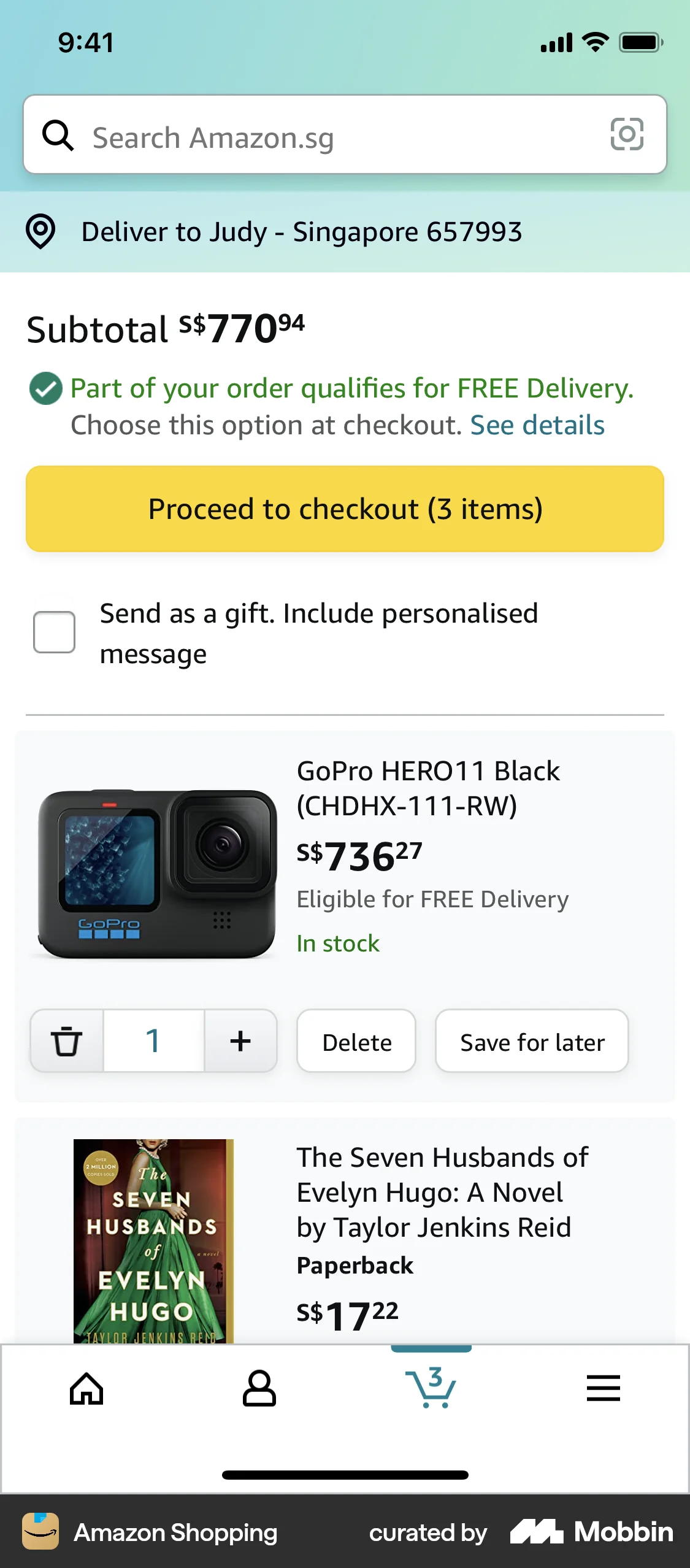 Amazon Shopping iOS Mobile Shopping Cart screen