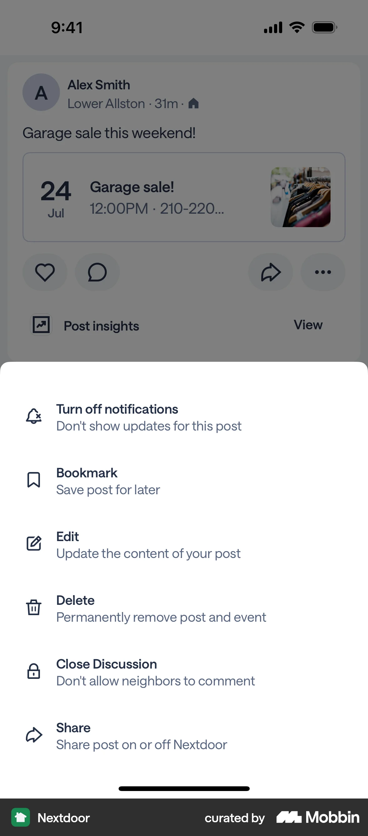 Nextdoor iOS Action Option screen