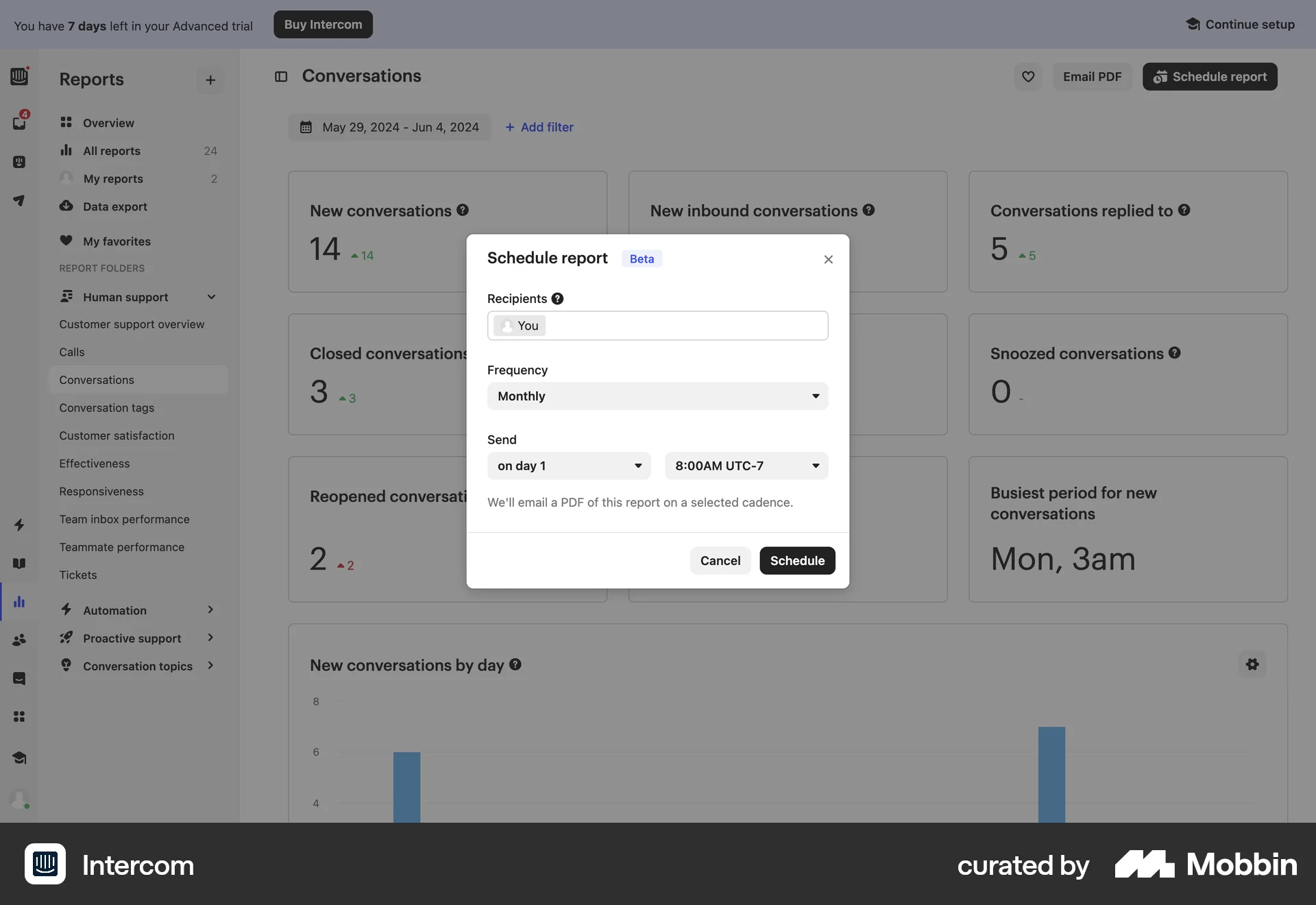Intercom Web Schedule screen