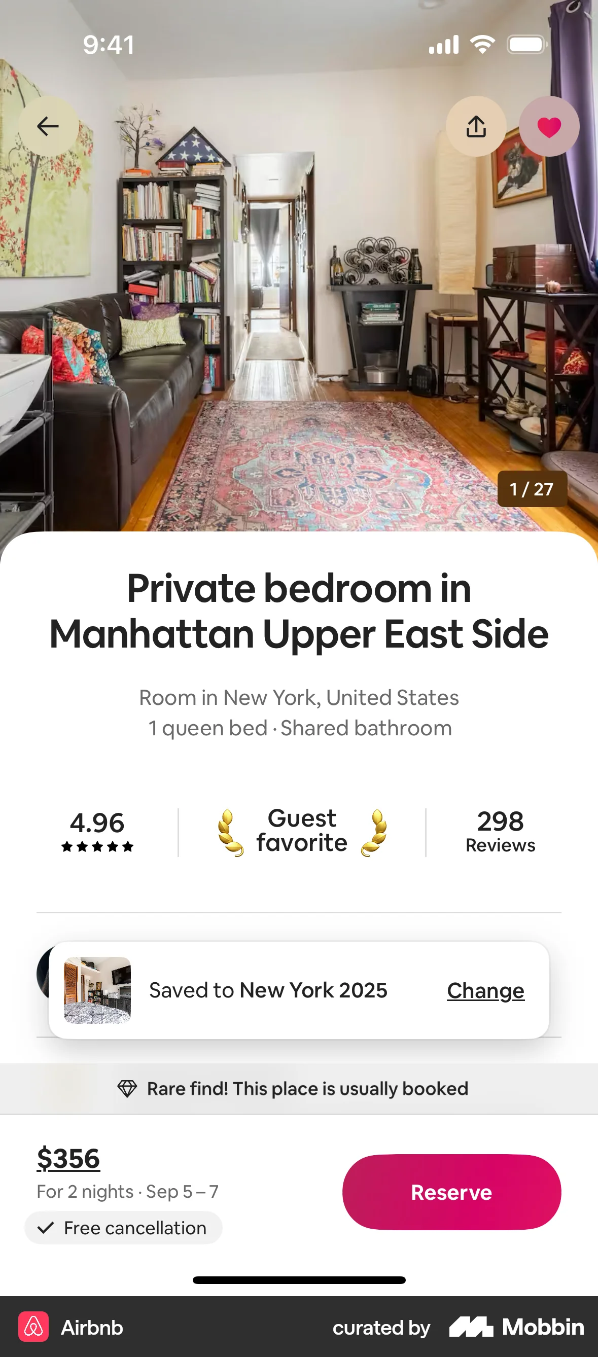 Airbnb iOS Favorite & Pin screen
